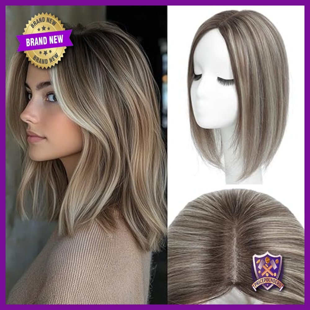 Real Human Hair Topper with Mono Base for Thinning Hair, 12 Inch